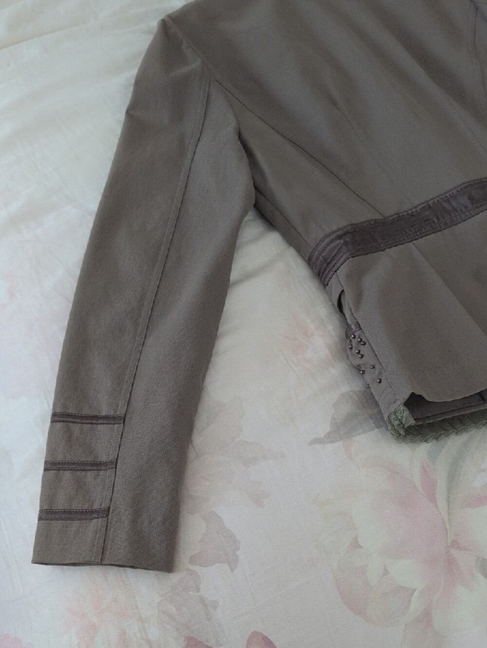 Cache Taupe Olive Braided Trim Studded Women's Blazer - Picture 9 of 10